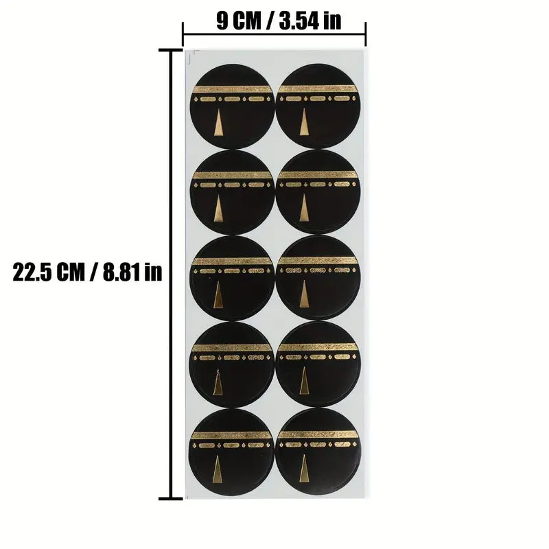 Un pack de 10 autocollants noirs et dorés Kaaba