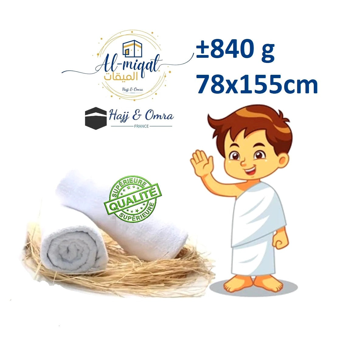 Ihram enfant – 155 × 78 cm, 820 g