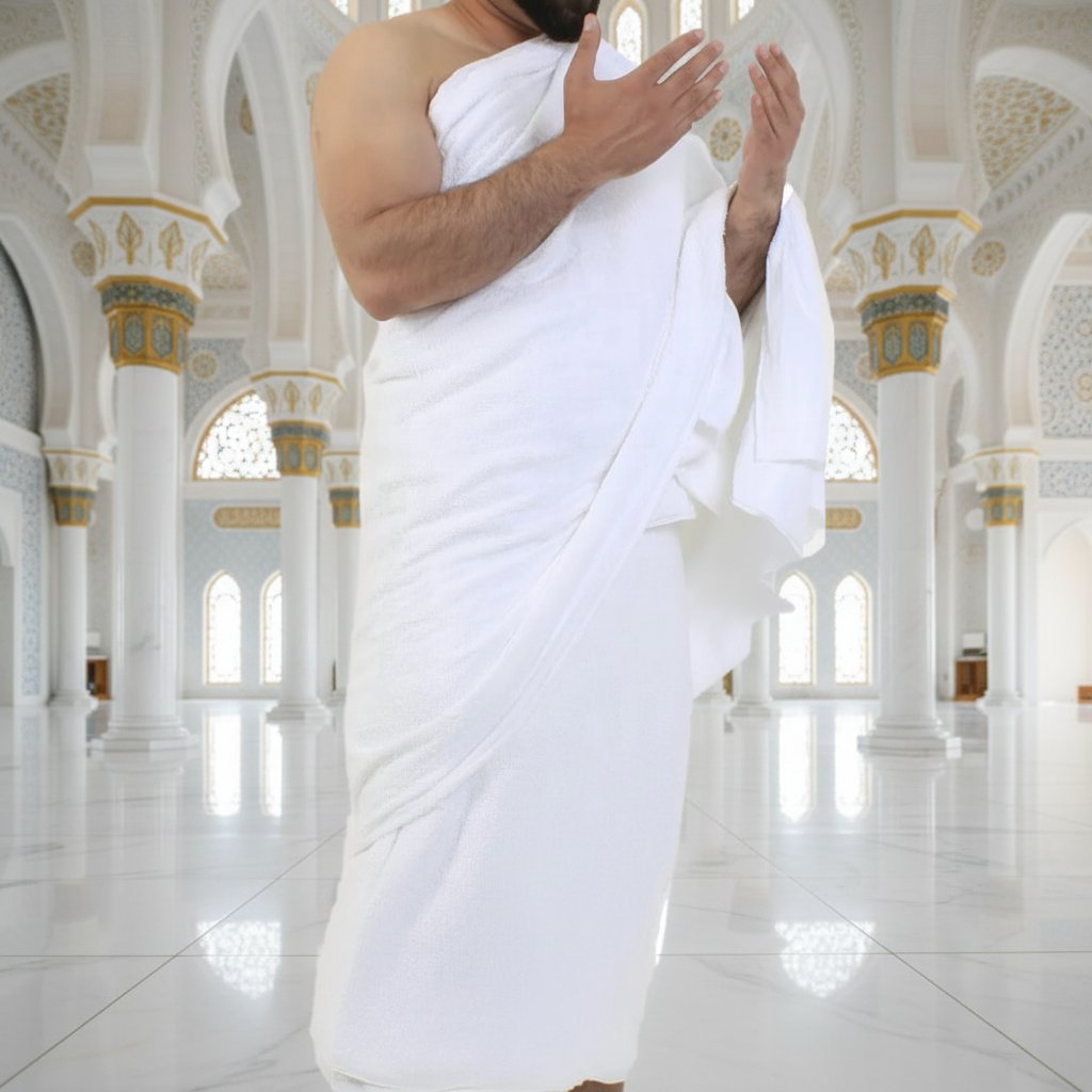 Homme portant l'ihram adulte blanc en coton